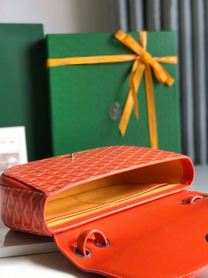 233 SAC 25 EN CUIR DE VEAU ORANGE ET TOILE GOYARDINE