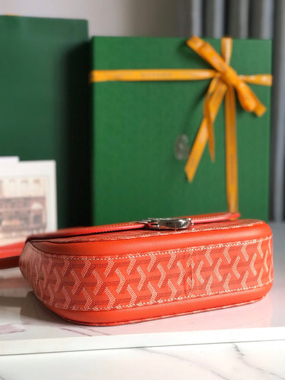 233 SAC 25 EN CUIR DE VEAU ORANGE ET TOILE GOYARDINE