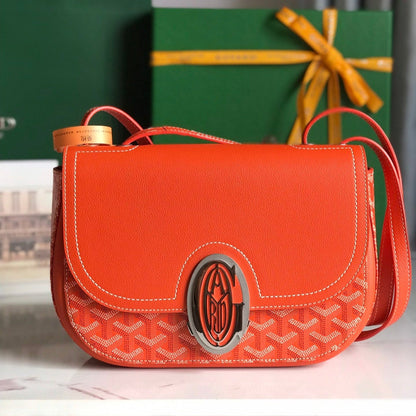 233 SAC 25 EN CUIR DE VEAU ORANGE ET TOILE GOYARDINE