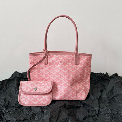 Mini sac Anjou 20 en cuir de veau rose pâle et toile Goyardine