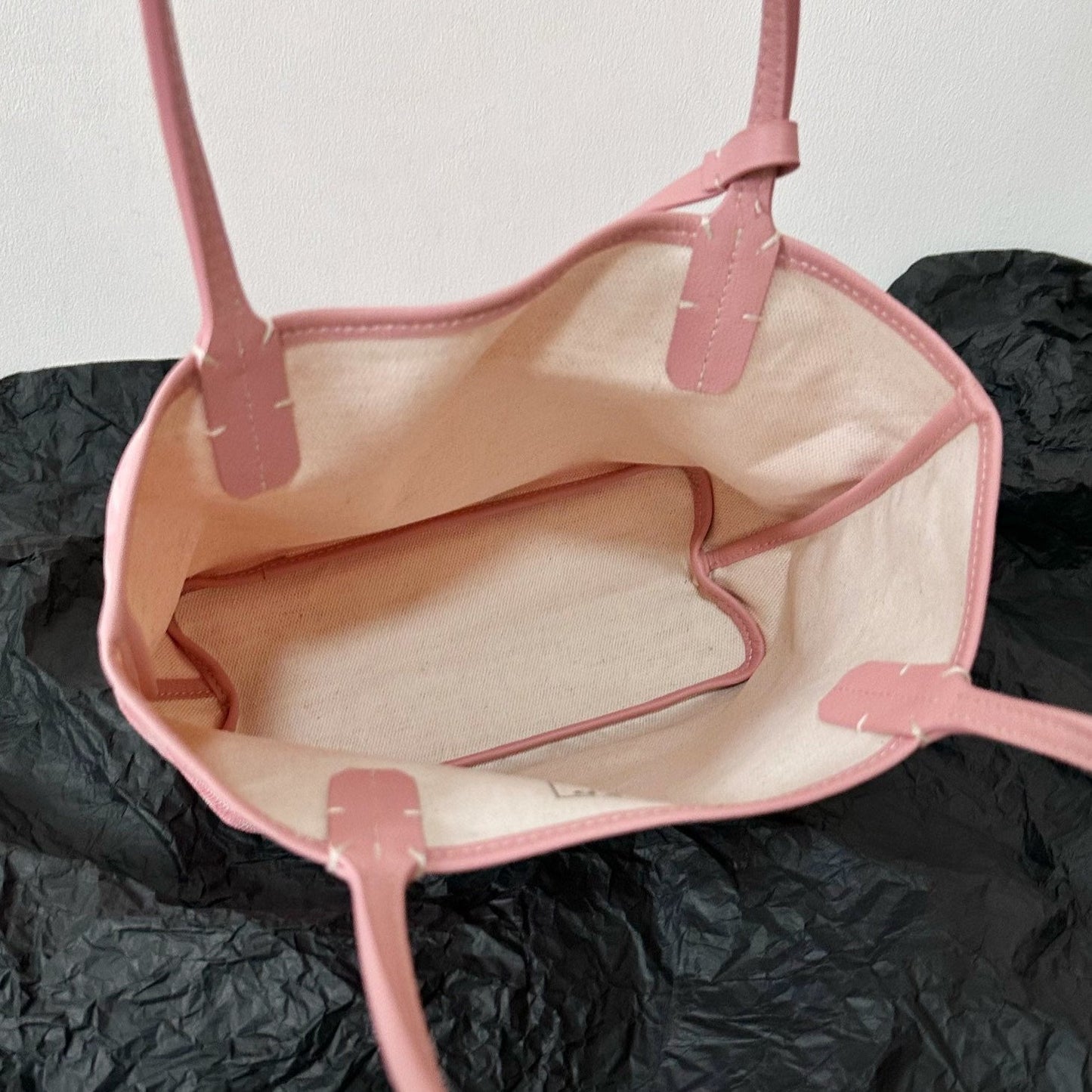 Mini sac Anjou 20 en cuir de veau rose pâle et toile Goyardine