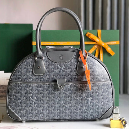 SAC SAINT JEANNE 35 EN TOILE GOYARDINE GRISE ET CUIR DE VEAU