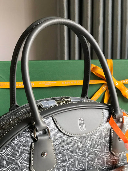 SAC SAINT JEANNE 35 EN TOILE GOYARDINE GRISE ET CUIR DE VEAU