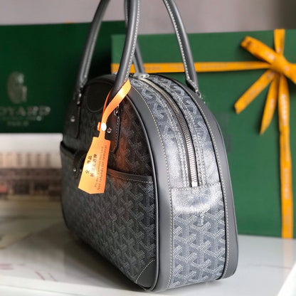 SAC SAINT JEANNE 35 EN TOILE GOYARDINE GRISE ET CUIR DE VEAU