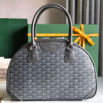 SAC SAINT JEANNE 35 EN TOILE GOYARDINE GRISE ET CUIR DE VEAU