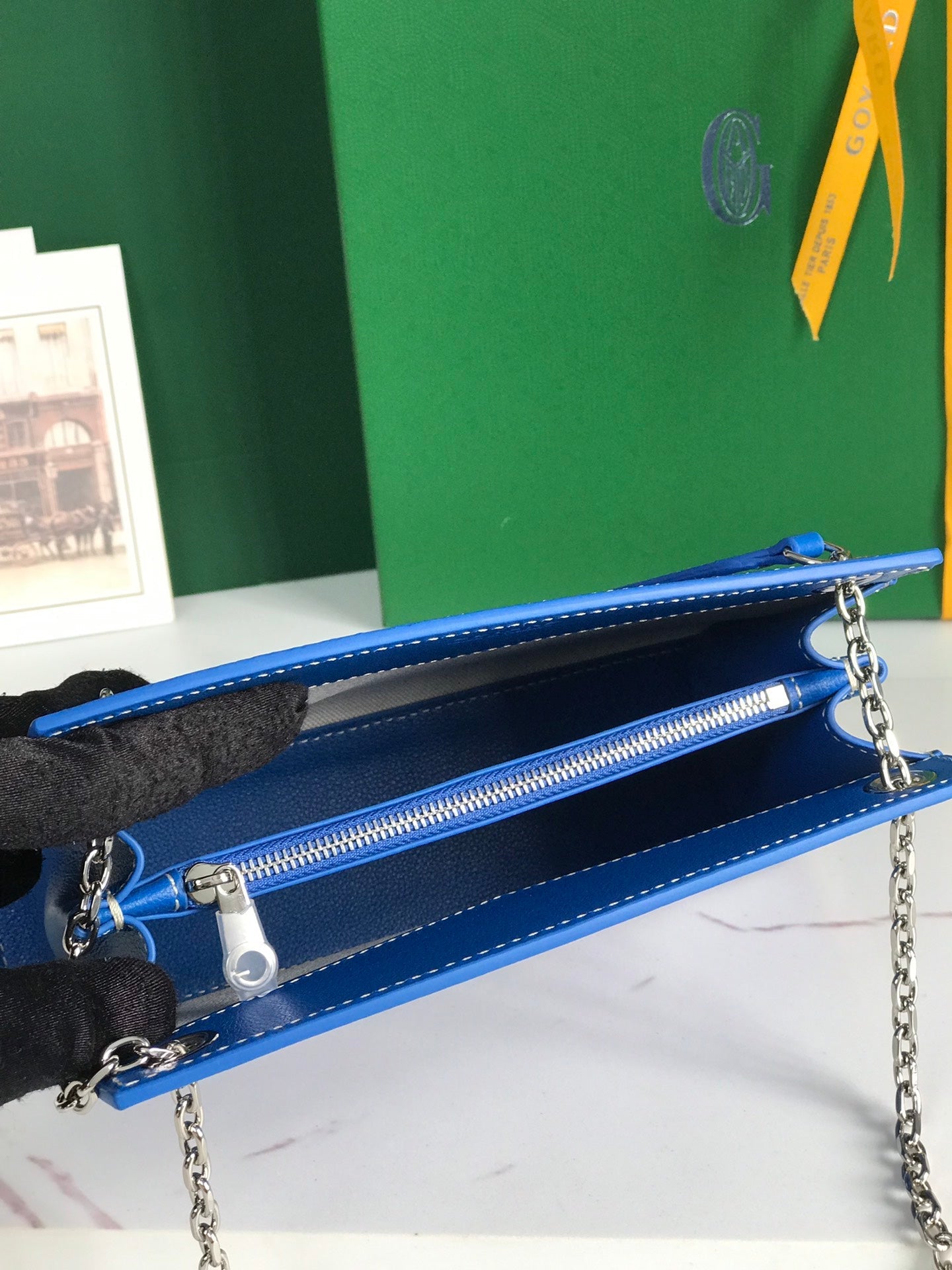 MINI SAC ROUETTE STRUCTURÉ 21 EN TOILE GOYARDINE BLEU SAPHIR ET CUIR DE VEAU