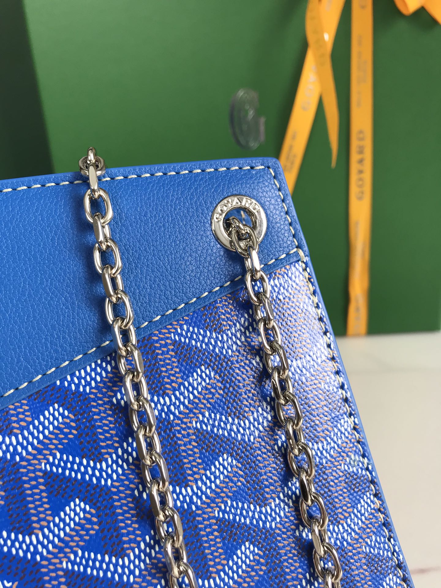 MINI SAC ROUETTE STRUCTURÉ 21 EN TOILE GOYARDINE BLEU SAPHIR ET CUIR DE VEAU