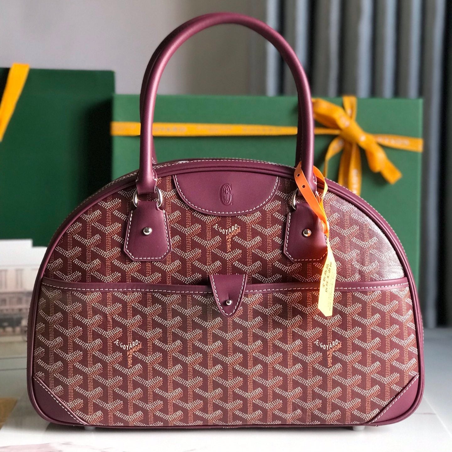 SAC SAINT JEANNE 35 EN TOILE GOYARDINE ROSE CANON ET CUIR DE VEAU