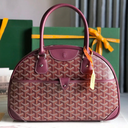 SAC SAINT JEANNE 35 EN TOILE GOYARDINE ROSE CANON ET CUIR DE VEAU