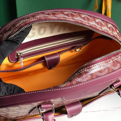 SAC SAINT JEANNE 35 EN TOILE GOYARDINE ROSE CANON ET CUIR DE VEAU