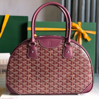 SAC SAINT JEANNE 35 EN TOILE GOYARDINE ROSE CANON ET CUIR DE VEAU