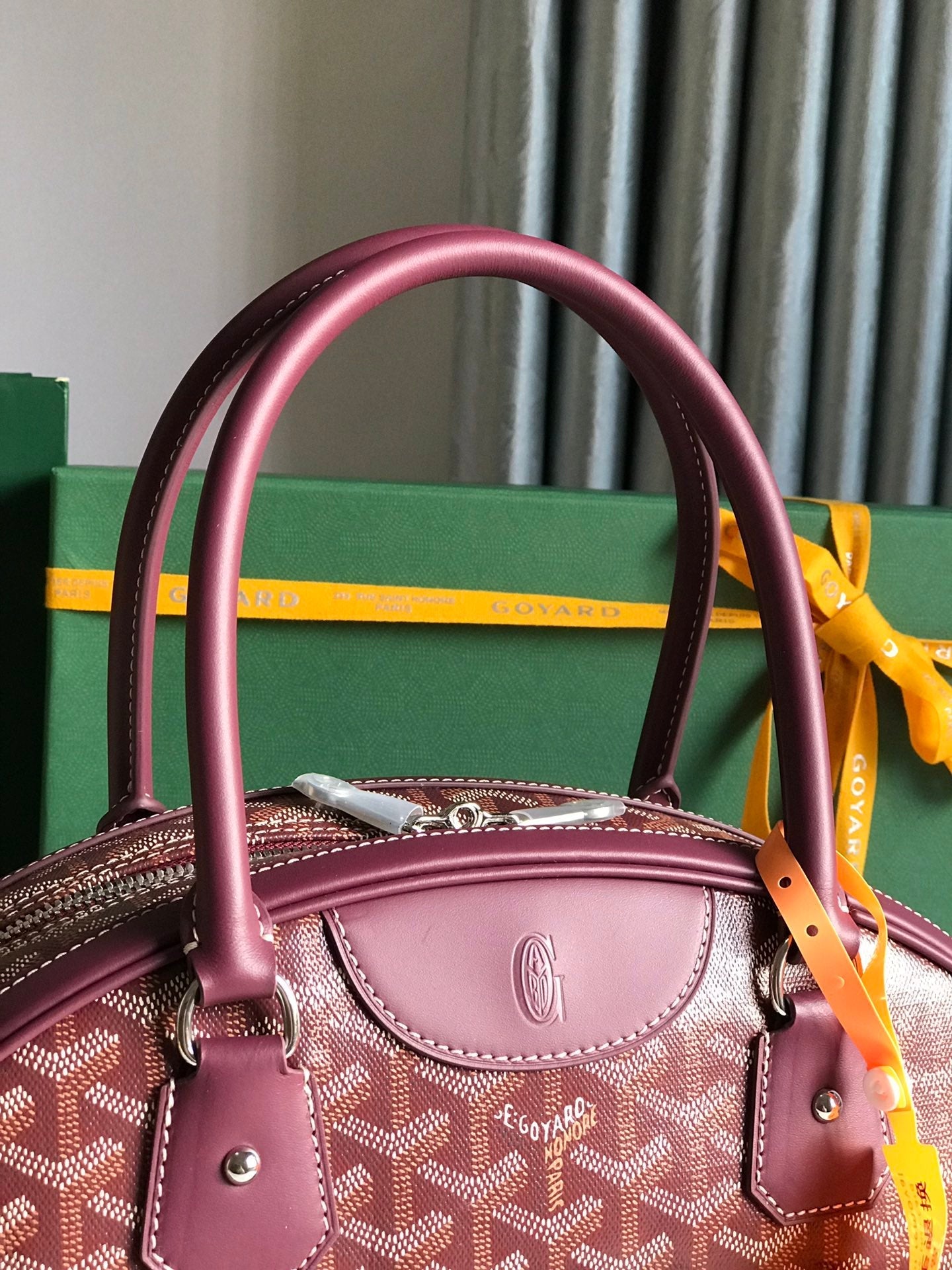 SAC SAINT JEANNE 35 EN TOILE GOYARDINE ROSE CANON ET CUIR DE VEAU