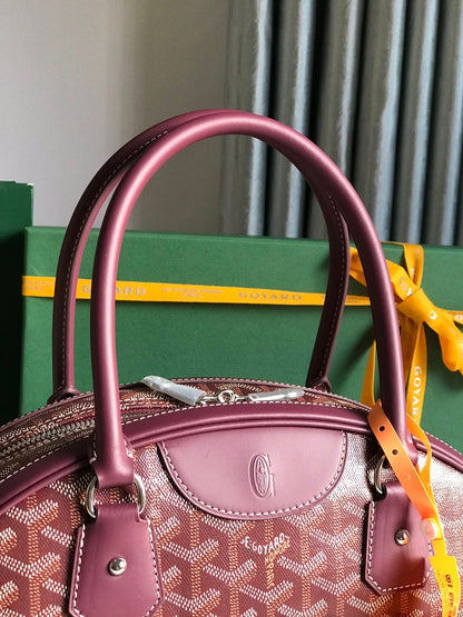 SAC SAINT JEANNE 35 EN TOILE GOYARDINE ROSE CANON ET CUIR DE VEAU
