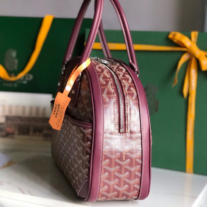 SAC SAINT JEANNE 35 EN TOILE GOYARDINE ROSE CANON ET CUIR DE VEAU