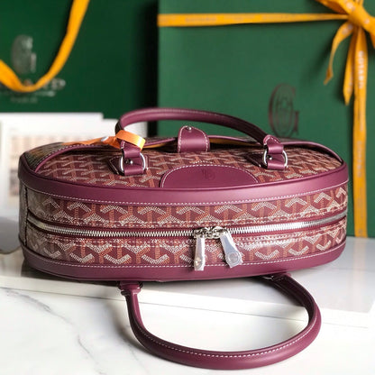 SAC SAINT JEANNE 35 EN TOILE GOYARDINE ROSE CANON ET CUIR DE VEAU