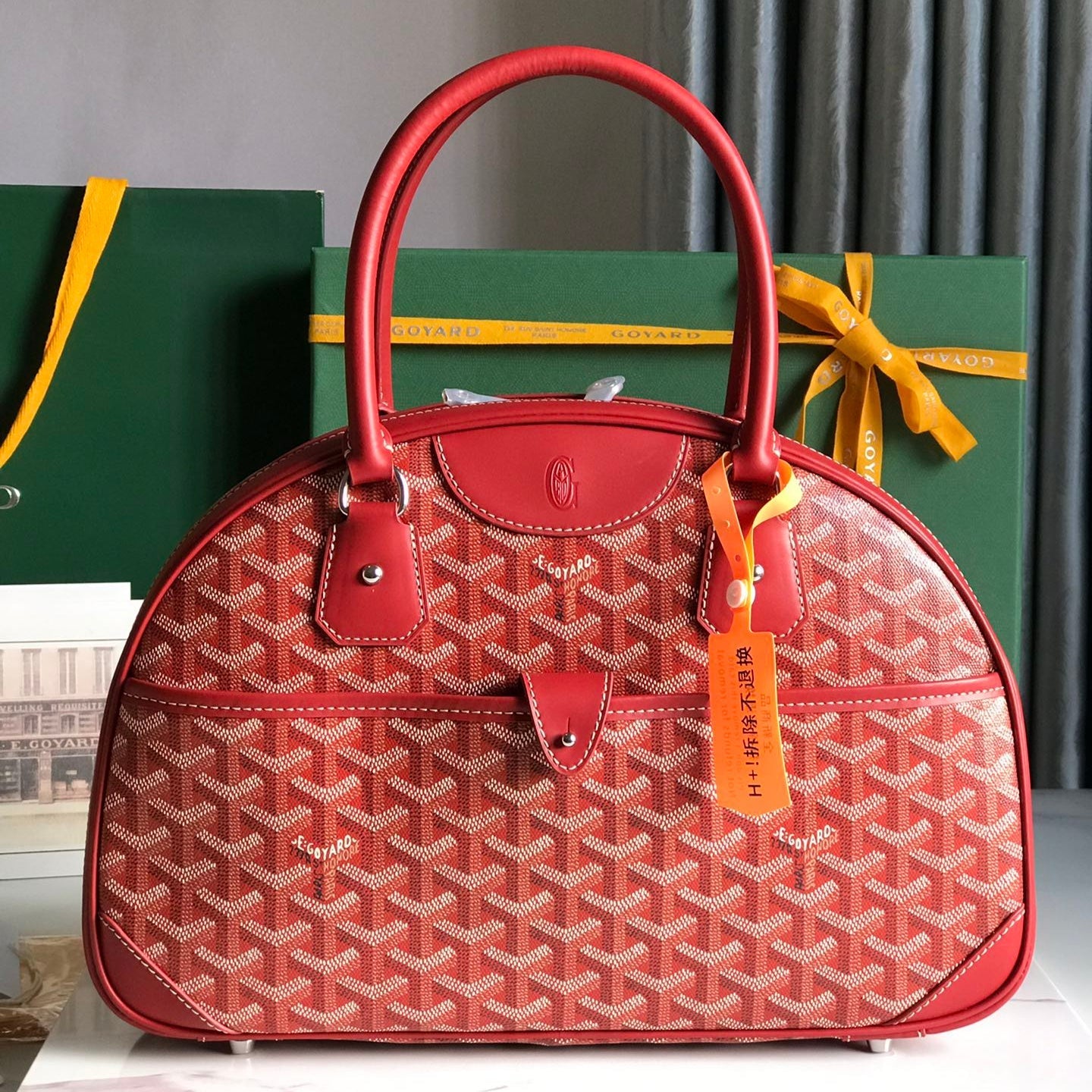 サン・ジャンヌ バッグ 35 レッド ゴヤルディン キャンバス＆カーフスキン