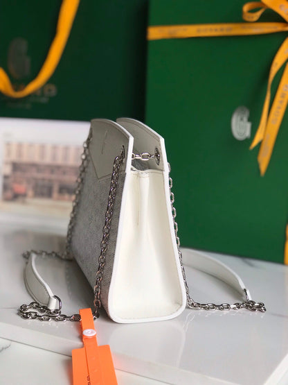 MINI SAC ROUETTE STRUCTURÉ 21 EN TOILE GOYARDINE BLANCHE ET CUIR DE VEAU