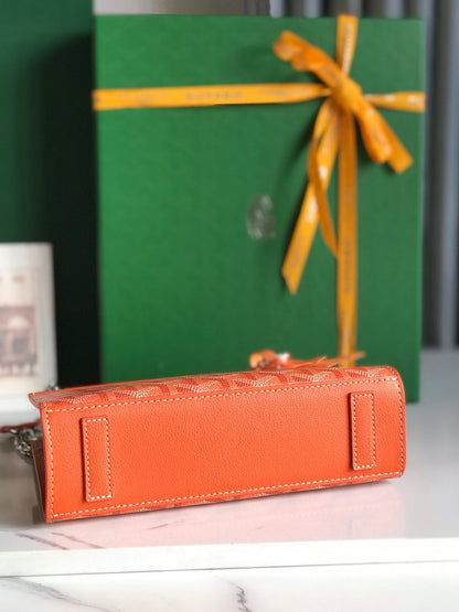 MINI SAC ROUETTE STRUCTURÉ 21 EN TOILE GOYARDINE ORANGE ET CUIR DE VEAU