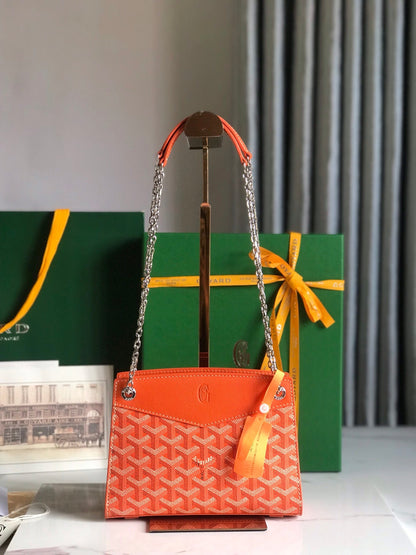 MINI SAC ROUETTE STRUCTURÉ 21 EN TOILE GOYARDINE ORANGE ET CUIR DE VEAU