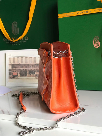 MINI SAC ROUETTE STRUCTURÉ 21 EN TOILE GOYARDINE ORANGE ET CUIR DE VEAU