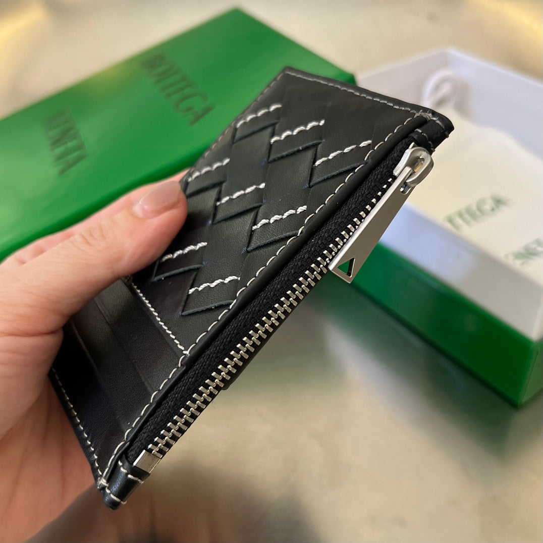 ÉTUI À CARTES ZIPPÉ 11 EN CUIR DE VEAU NOIR