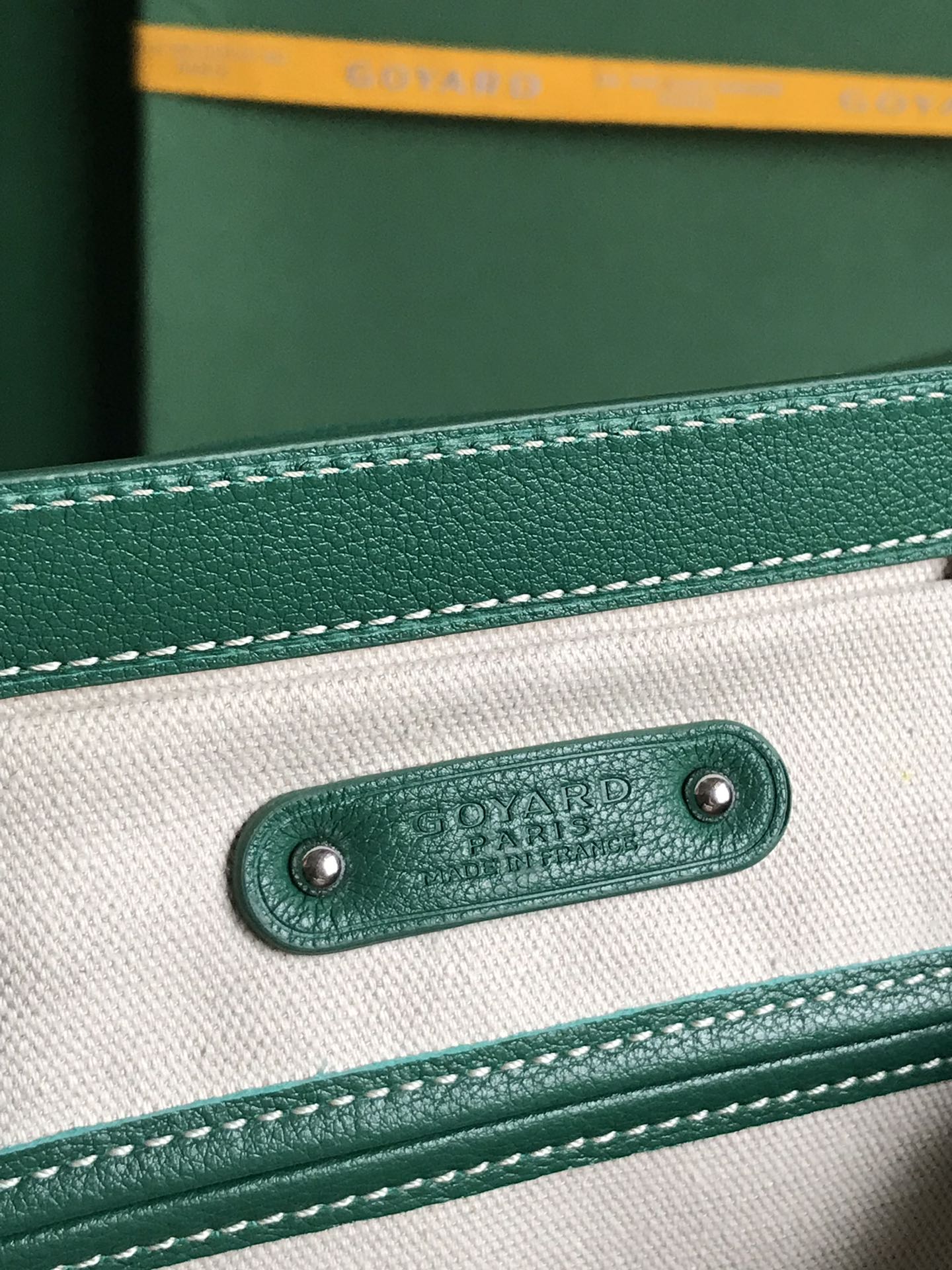 SAC SAIGON SOUPLE 34 EN TOILE GOYARDINE VERTE ET CUIR DE VEAU