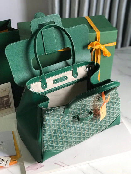 SAC SAIGON SOUPLE 34 EN TOILE GOYARDINE VERTE ET CUIR DE VEAU