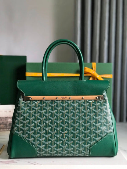 SAC SAIGON SOUPLE 34 EN TOILE GOYARDINE VERTE ET CUIR DE VEAU