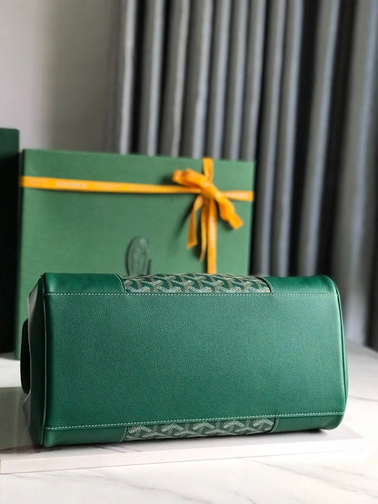 SAC SAIGON SOUPLE 34 EN TOILE GOYARDINE VERTE ET CUIR DE VEAU