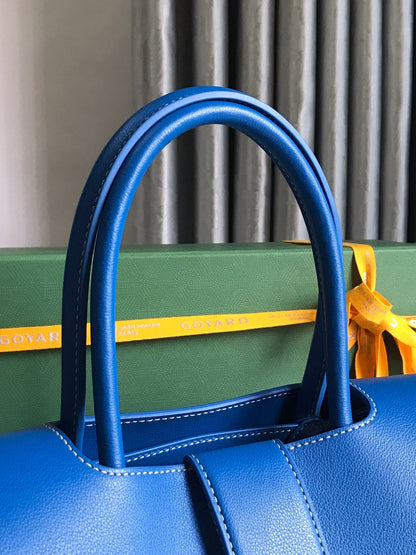 SAC SAIGON SOUPLE 34 EN TOILE GOYARDINE BLEU CUIR ET CUIR DE VEAU