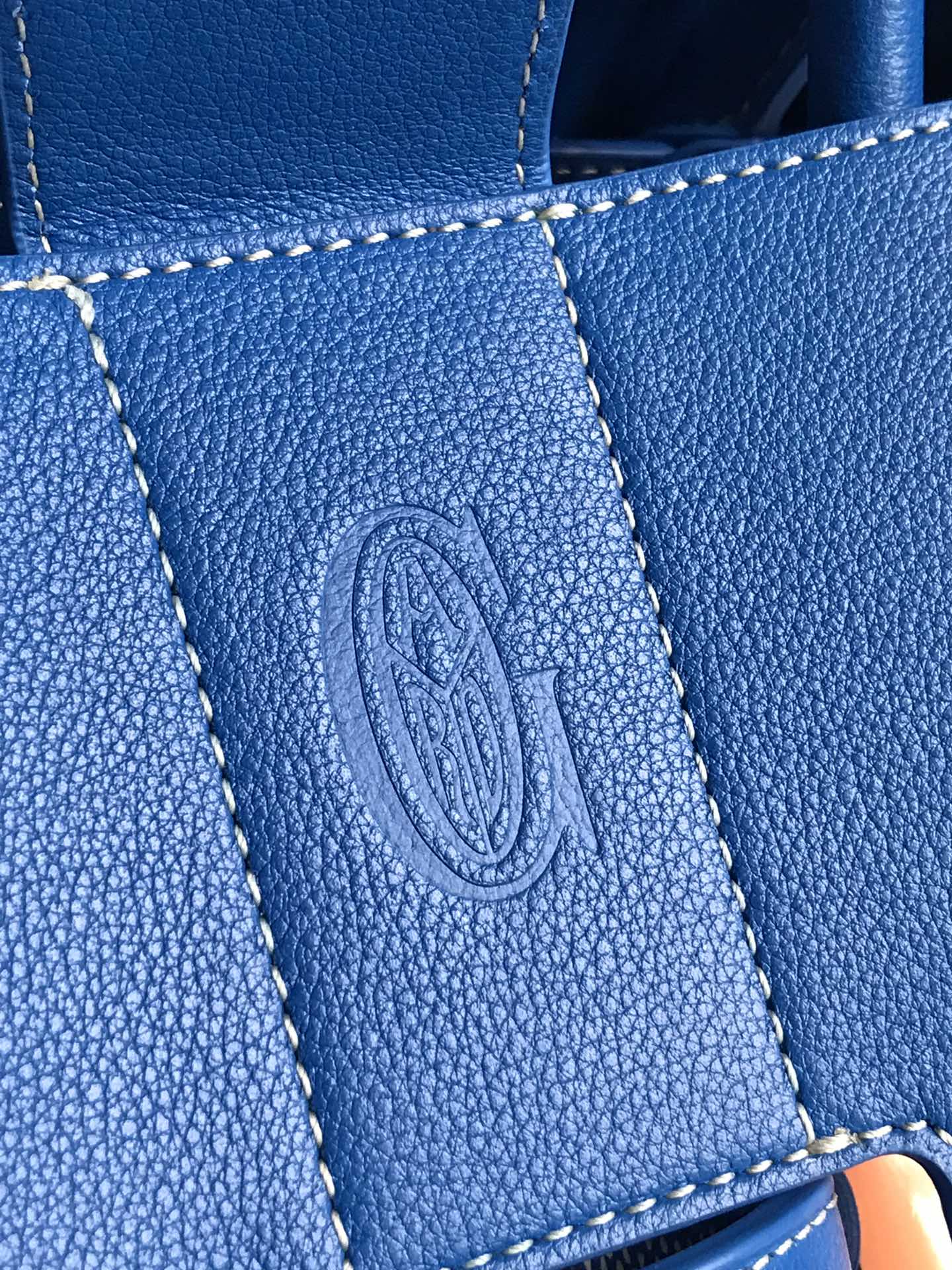 SAC SAIGON SOUPLE 34 EN TOILE GOYARDINE BLEU CUIR ET CUIR DE VEAU