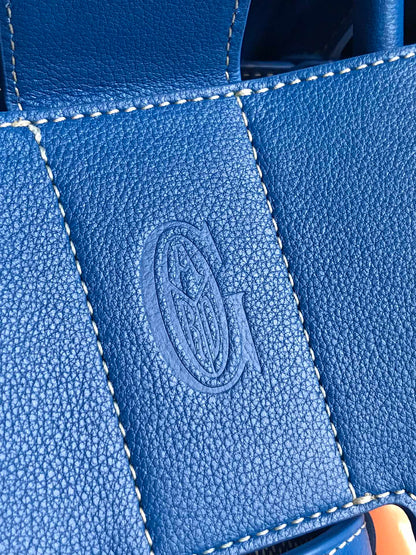 SAC SAIGON SOUPLE 34 EN TOILE GOYARDINE BLEU CUIR ET CUIR DE VEAU