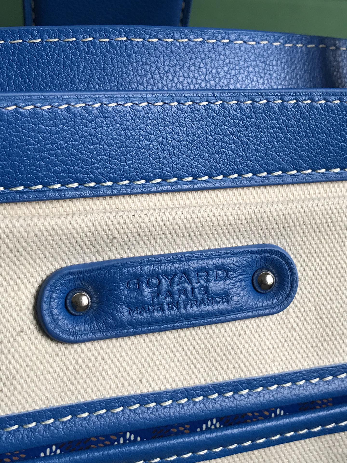 SAC SAIGON SOUPLE 34 EN TOILE GOYARDINE BLEU CUIR ET CUIR DE VEAU