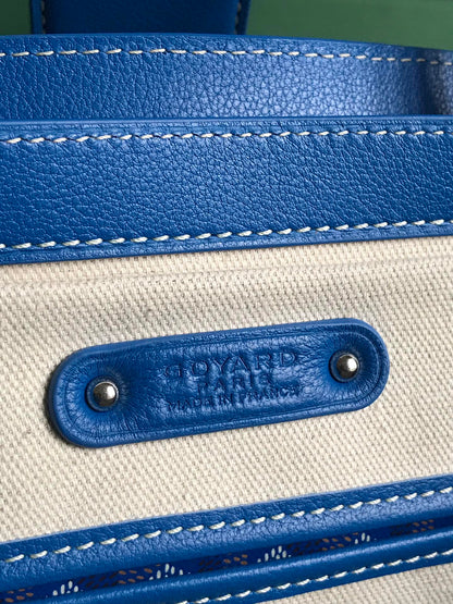 SAC SAIGON SOUPLE 34 EN TOILE GOYARDINE BLEU CUIR ET CUIR DE VEAU