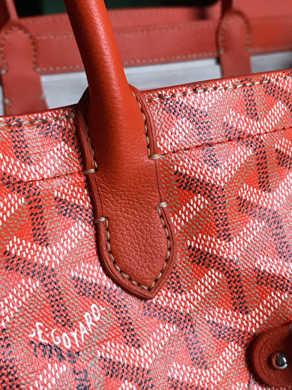 SAC SAIGON SOUPLE 34 EN TOILE GOYARDINE ROUGE ORANGE ET CUIR DE VEAU