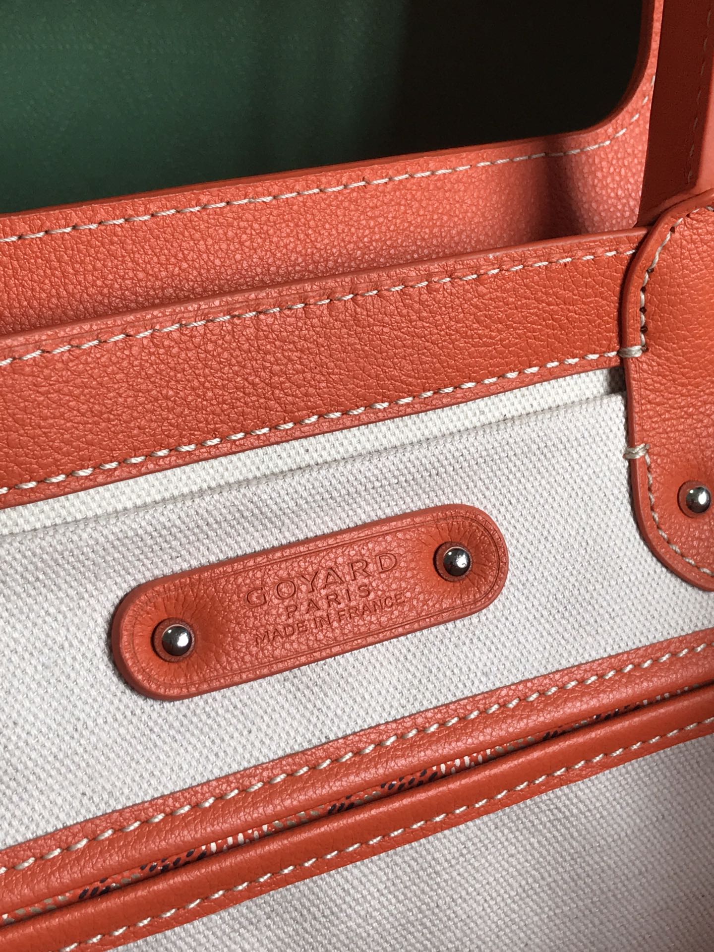 SAC SAIGON SOUPLE 34 EN TOILE GOYARDINE ROUGE ORANGE ET CUIR DE VEAU