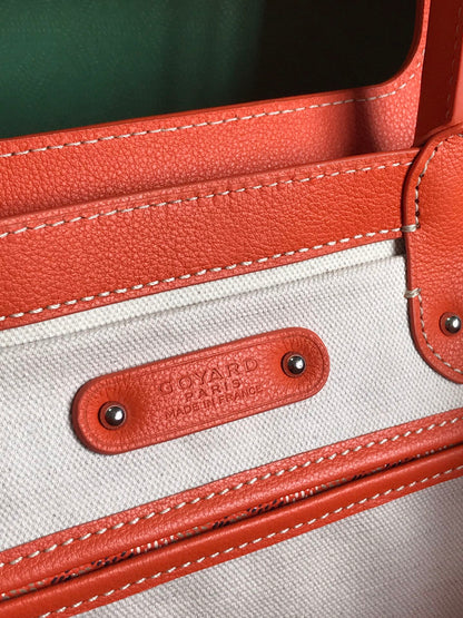 SAC SAIGON SOUPLE 34 EN TOILE GOYARDINE ROUGE ORANGE ET CUIR DE VEAU