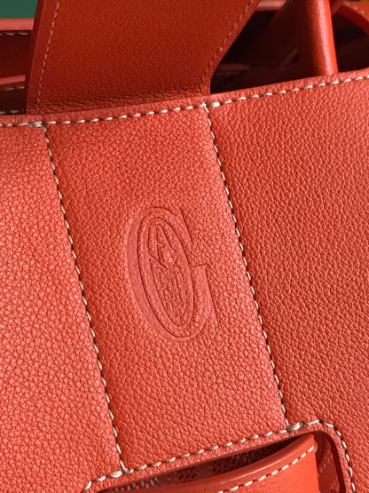 SAC SAIGON SOUPLE 34 EN TOILE GOYARDINE ROUGE ORANGE ET CUIR DE VEAU