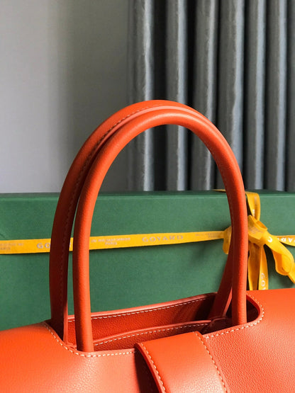 SAC SAIGON SOUPLE 34 EN TOILE GOYARDINE ROUGE ORANGE ET CUIR DE VEAU