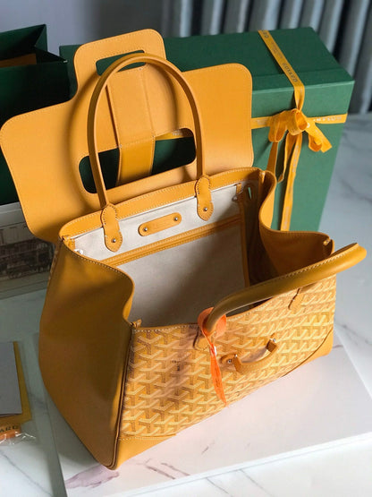 SAC SAIGON SOUPLE 34 EN TOILE GOYARDINE JAUNE ET CUIR DE VEAU