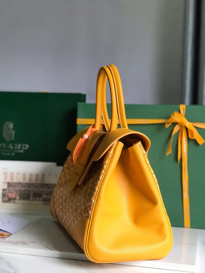SAC SAIGON SOUPLE 34 EN TOILE GOYARDINE JAUNE ET CUIR DE VEAU