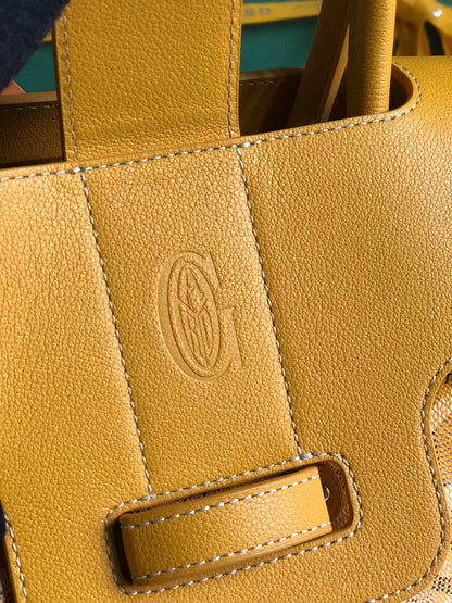 SAC SAIGON SOUPLE 34 EN TOILE GOYARDINE JAUNE ET CUIR DE VEAU