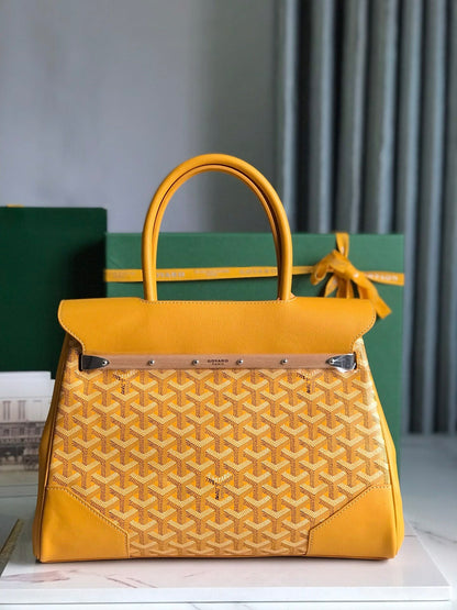 SAC SAIGON SOUPLE 34 EN TOILE GOYARDINE JAUNE ET CUIR DE VEAU