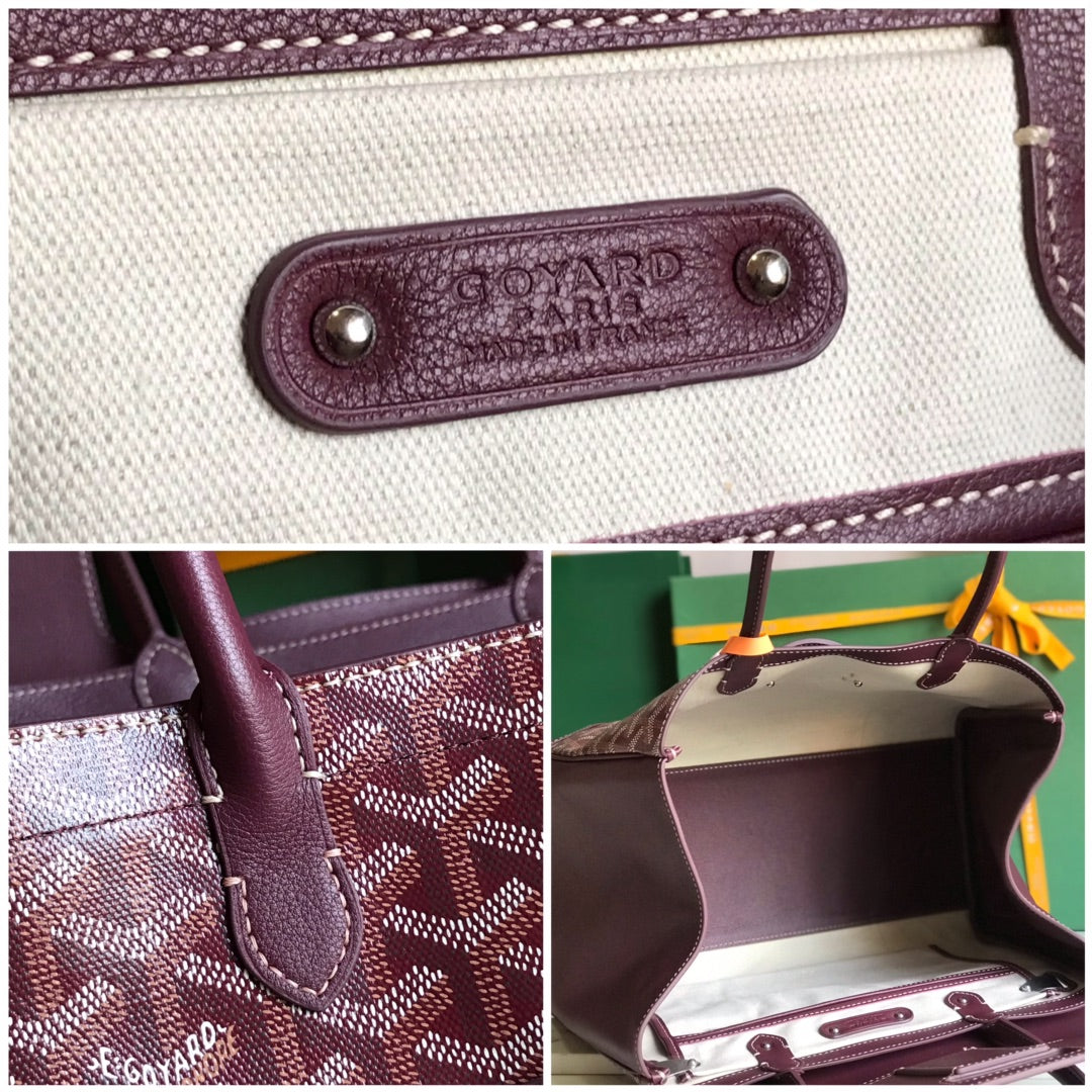 SAC SAIGON SOUPLE 34 EN TOILE GOYARDINE ROUGE BORDEAUX ET CUIR DE VEAU