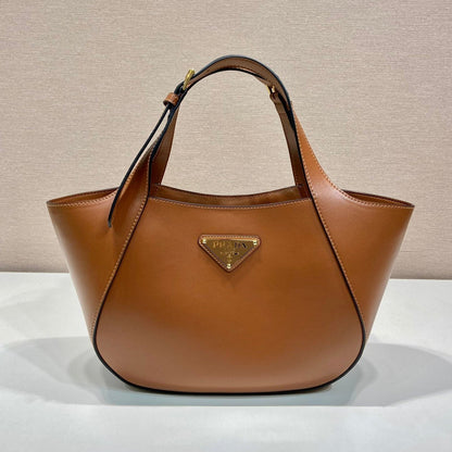SAC CABAS 28 EN PEAU DE MOUTON MARRON CANNELLE LOGO DORÉ
