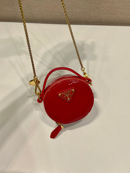 ミニラウンドバッグ 8インチ レッドグロッシーカーフスキン ゴールド金具