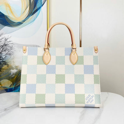 ONTHEGO 35 EN TOILE GÉANTE DAMIER PISTACHE