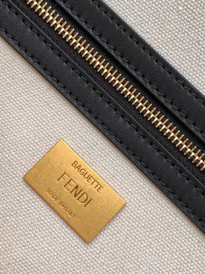 フェンド バゲット ブラック ホワイト ブラウン オレンジ キャンバスバッグ 27 FF刺繍入り Ghw 