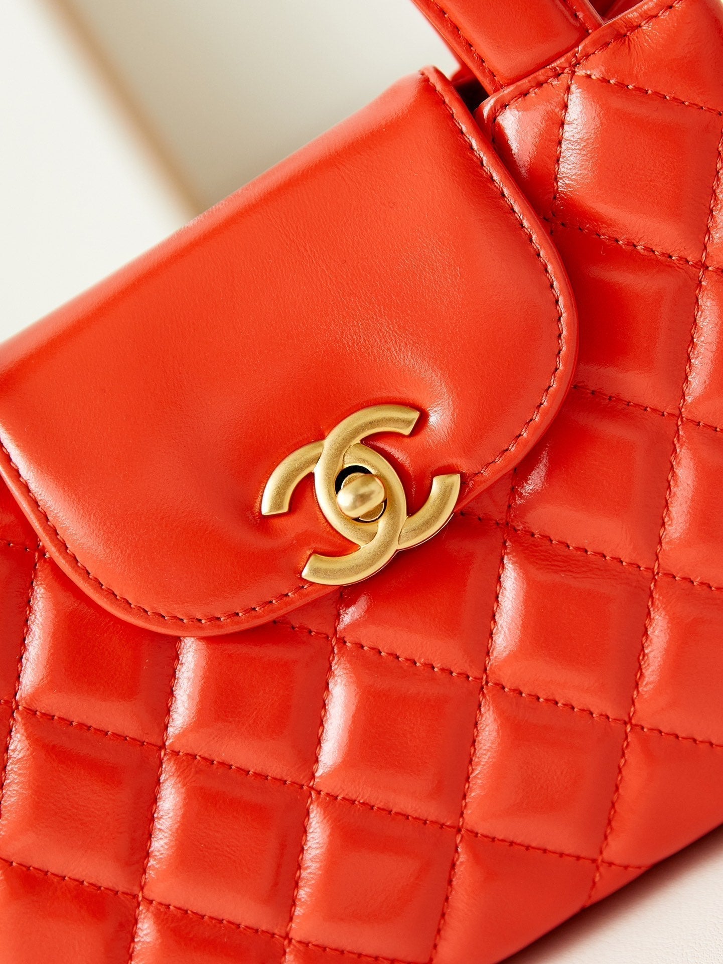 cc 24a nano 19cm kelly shopper bag hot orange lambskin