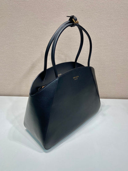 SAC CABAS ÉLÉGANT 40 EN CUIR DE VEAU LISSE NOIR